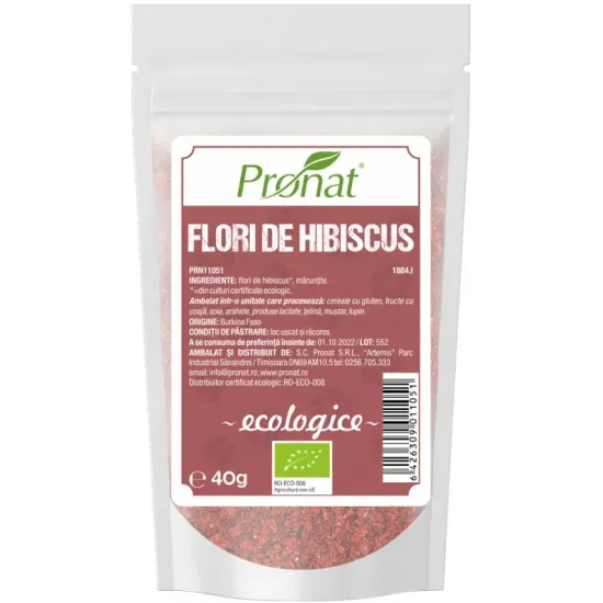 Flori de hibiscus bio, maruntite, 40g Pronat