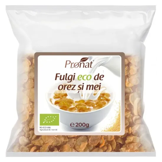 Fulgi bio de orez si mei, 200g Pronat