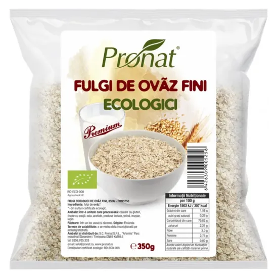 Fulgi bio de ovaz fini, 350g Pronat