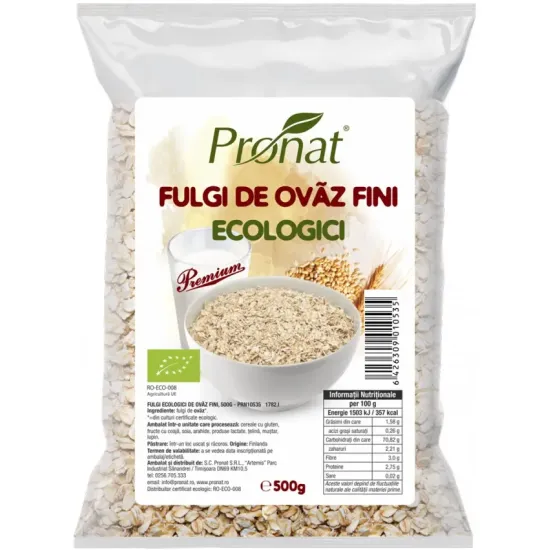 Fulgi bio de ovaz fini, 500g Pronat