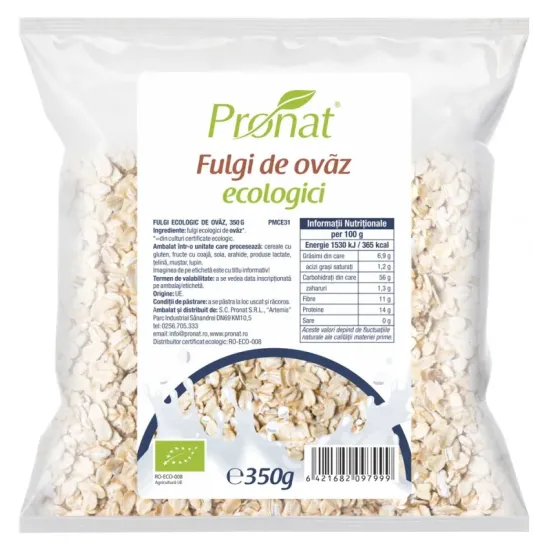 Fulgi bio de ovaz mari, 350g Pronat