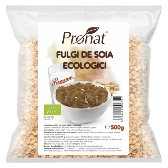 Fulgi bio de soia, 500g Pronat