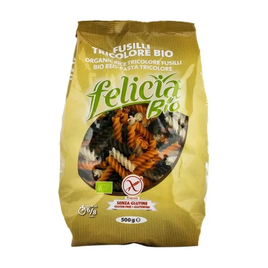 Fusilli bio tricolore din faina de orez, 500g Felicia