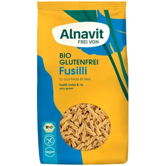 Fusilli din porumb si orez fara gluten, bio, 500g Alnavit