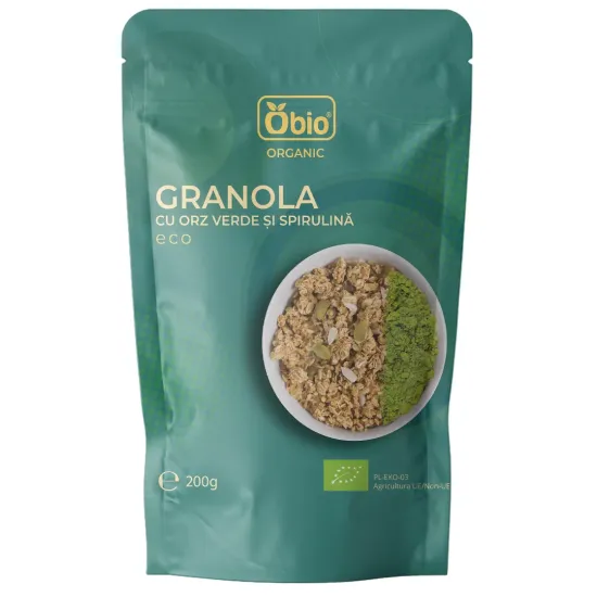 Granola cu orz verde si spirulina bio 200g Obio