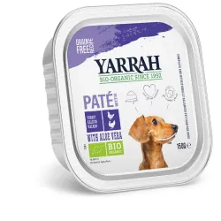 Hrana umeda bio pentru caini, pate cu pui, curcan si aloe vera, 150g Yarrah Hrana umeda bio pentru caini, pate cu pui, curcan si aloe vera, 150g Yarrah
