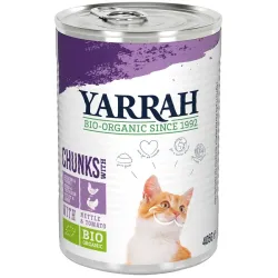 Hrana umeda bio pentru pisici, bucati de pui si curcan cu urzica si tomate, 405g Yarrah Hrana umeda bio pentru pisici, bucati de pui si curcan cu urzica si tomate, 405g Yarrah