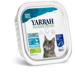 Hrana umeda bio pentru pisici cu carne de pui, peste si spirulina, 100g Yarrah Hrana umeda bio pentru pisici cu carne de pui, peste si spirulina, 100g Yarrah