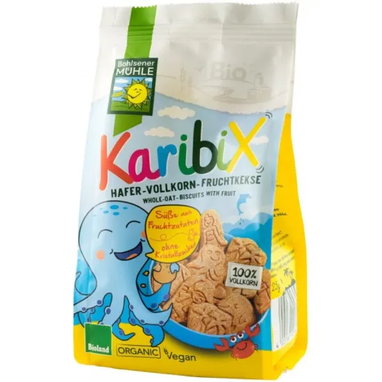 Karibix Biscuiti bio din faina integrala de ovaz indulciti cu fructe, 125g Bohlsener Muhle