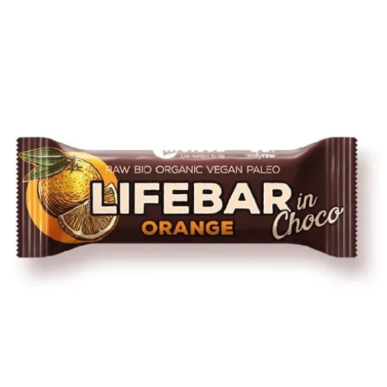 Lifebar baton cu portocale in ciocolata raw bio 40g