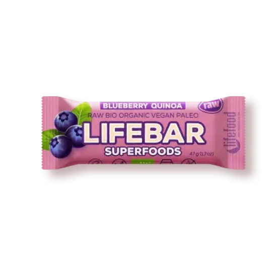 Lifebar plus baton cu afine si quinoa raw eco 47g