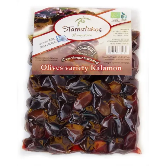 Masline Kalamata vidate marinate in otet bio 250g Stamatakos