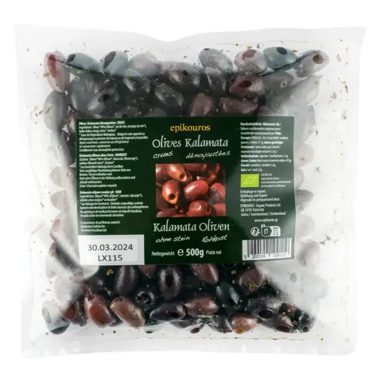 Masline kalamata bio, crude, fara samburi, 500g Epikouros