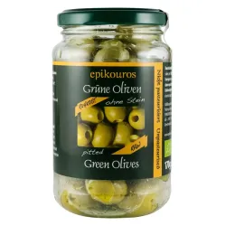 Masline verzi bio, crude, fara samburi, 170g Epikouros Masline verzi bio, crude, fara samburi, 170g Epikouros