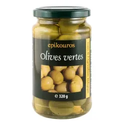 Masline verzi bio cu samburi in saramura, 320g Epikouros Masline verzi bio cu samburi in saramura, 320g Epikouros