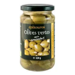 Masline verzi bio umplute cu migdale in saramura, 320g Epikouros Masline verzi bio umplute cu migdale in saramura, 320g Epikouros