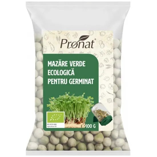 Mazare verde bio pentru germinat, 100g Pronat