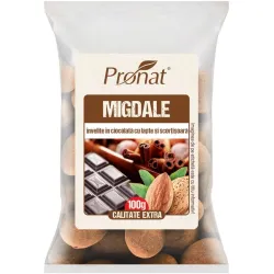 Migdale invelite in ciocolata cu lapte si scortisoara, 100g Pronat Migdale invelite in ciocolata cu lapte si scortisoara, 100g Pronat