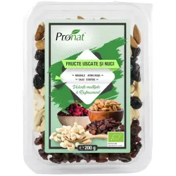 Mix bio de fructe uscate si nuci Valente multiple si Rafinament 200g Pronat Mix bio de fructe uscate si nuci Valente multiple si Rafinament 200g Pronat