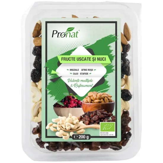 Mix bio de fructe uscate si nuci Valente multiple si Rafinament 200g Pronat