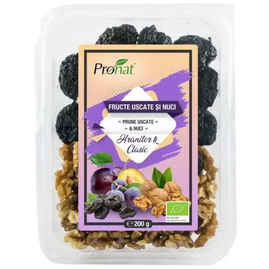 Mix bio de prune uscate si nuci hranitor si clasic 200g Pronat