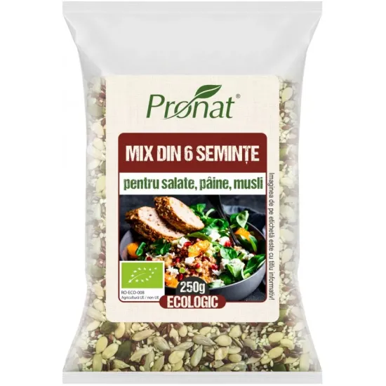 Mix bio din 6 seminte pentru salate, paine, musli 250g Pronat