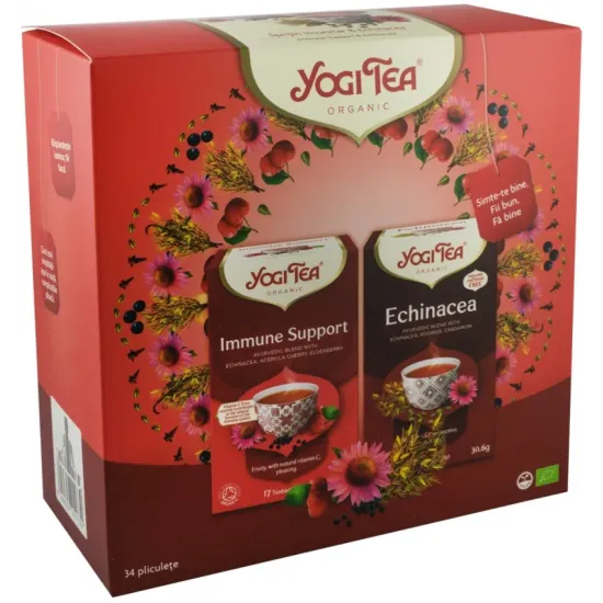 Oferta 1 x Ceai bio Sprijin Imunitar, 17 pliculete x 1.8g (30.6g) + 1x ceai bio echinacea, 17 pliculete 30.6g Yogi Tea