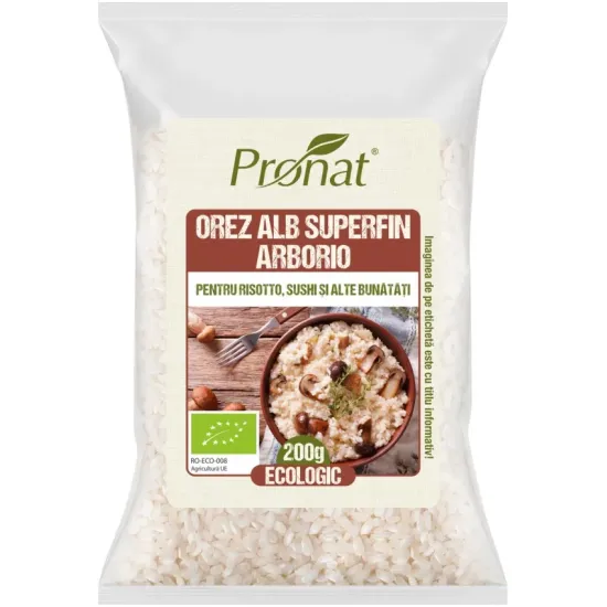 Orez alb super fin Arborio, pentru risotto, sushi si alte bunatati 200g Pronat