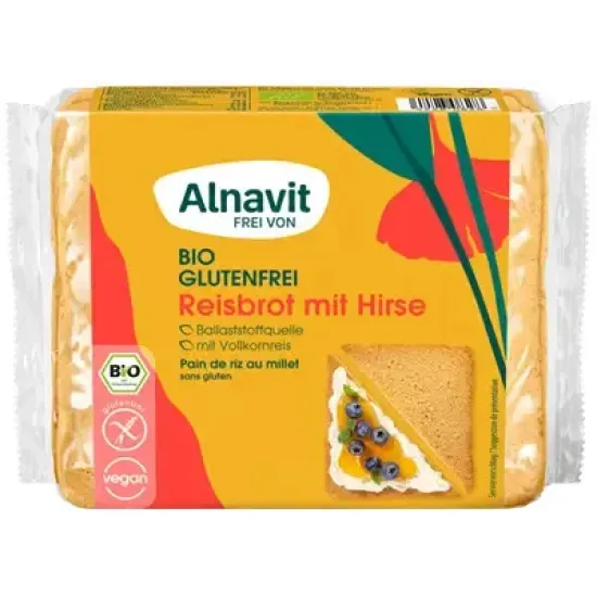 Paine cu orez si mei fara gluten, bio, 375g Alnavit