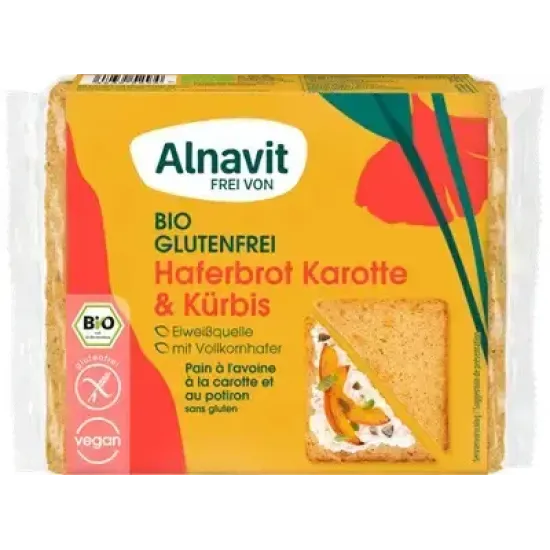 Paine cu ovaz, morcov si dovleac fara gluten, bio, 250g Alnavit