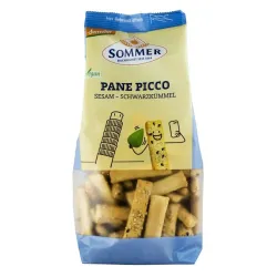 Panne Picco Mini grisine bio cu susan si chimen negru, demeter 150g Sommer Panne Picco Mini grisine bio cu susan si chimen negru, demeter 150g Sommer