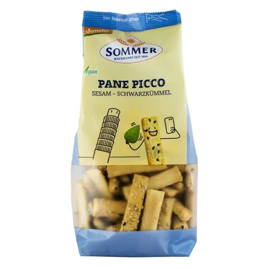 Panne Picco Mini grisine bio cu susan si chimen negru, demeter 150g Sommer