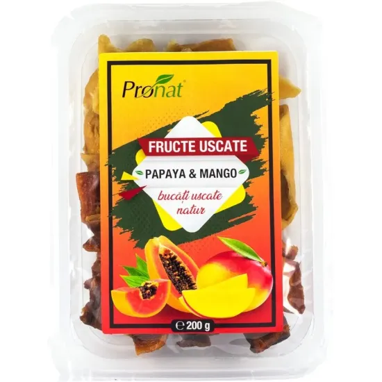 Papaya si mango fructe uscate natur 200g Pronat