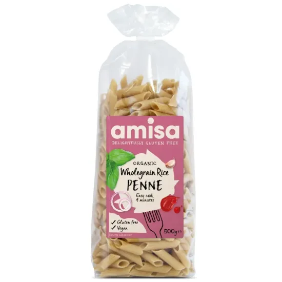 Penne din orez integral fara gluten eco 500g Amisa