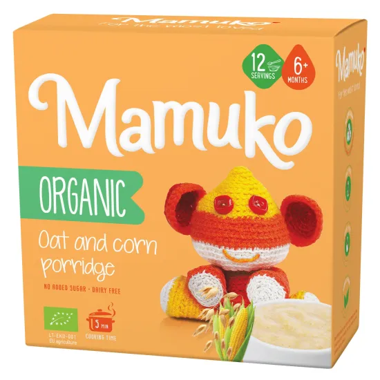 Porridge din 2 cereale ovaz si porumb bio, 6+ luni, 200g Mamuko