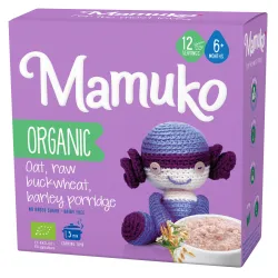 Porridge din 3 cereale ovaz, hrisca si orz bio, 6+ luni, 200g Mamuko Porridge din 3 cereale ovaz, hrisca si orz bio, 6+ luni, 200g Mamuko