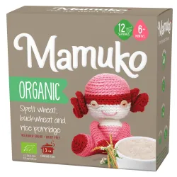 Porridge din 3 cereale, spelta, hrisca si orez bio, 6+ luni, 200g Mamuko Porridge din 3 cereale, spelta, hrisca si orez bio, 6+ luni, 200g Mamuko