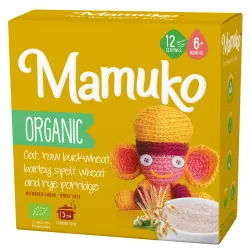 Porridge din 5 cereale ovaz, hrisca, orz, spelta si secara bio, 6+ luni, 200g Mamuko Porridge din 5 cereale ovaz, hrisca, orz, spelta si secara bio, 6+ luni, 200g Mamuko