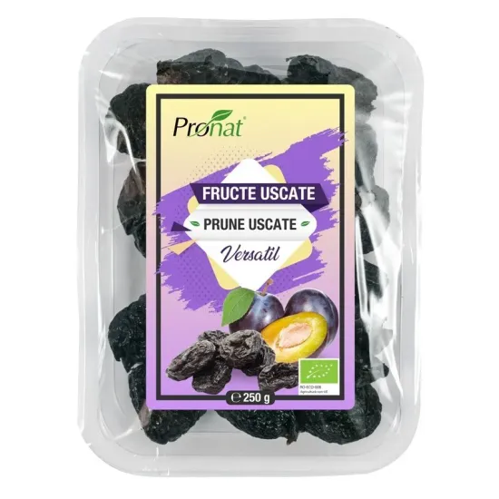 Prune bio uscate, fara samburi, 250g Pronat