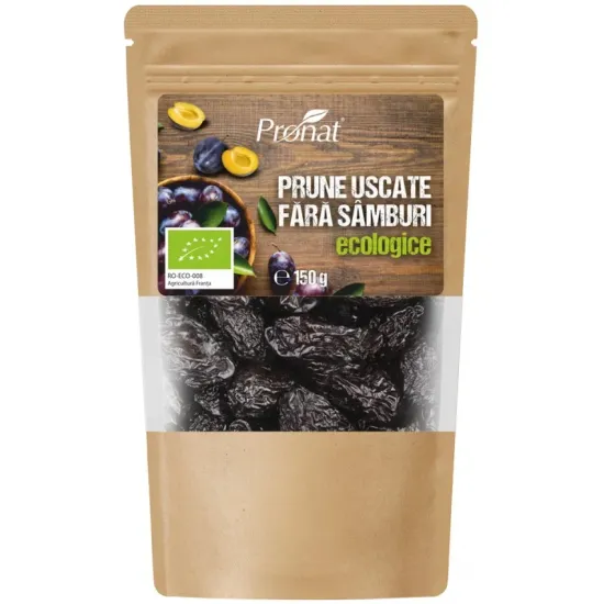 Prune uscate bio, fara samburi, 150g Pronat