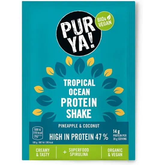 Pulbere bio pentru shake proteic cu ananas si nuca de cocos, 47% proteina, 30g Pur Ya