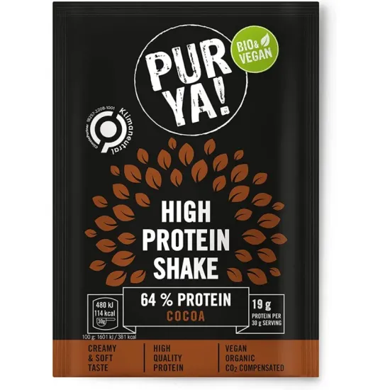 Pulbere bio pentru shake proteic cu cacao, 64% proteina, 30g Pur Ya