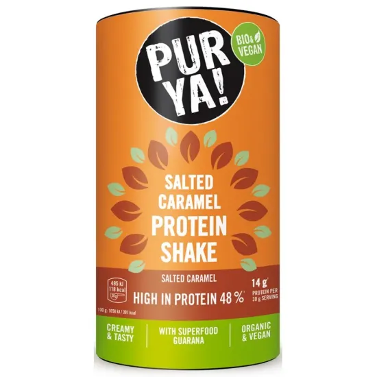 Pulbere bio pentru shake proteic cu caramel sarat, 48% proteina, 480g Pur Ya