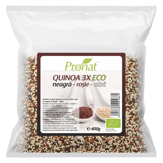 Quinoa 3x amestec bio de quinoa (neagra, rosie si alba), 400g Pronat