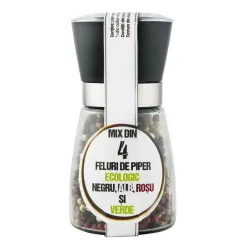Rasnita refolosibila cu 90g Mix din 4 feluri de piper bio negru, alb, rosu si verde Pronat Rasnita refolosibila cu 90g Mix din 4 feluri de piper bio negru, alb, rosu si verde Pronat