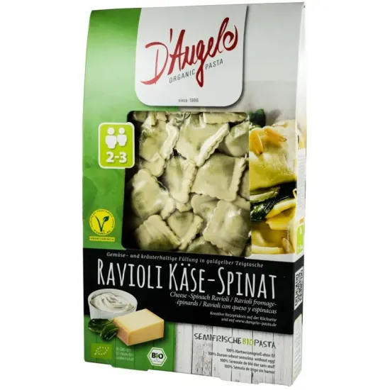 Ravioli bio cu branza si spanac, 250g D'angelo Pasta