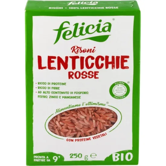 Risoni cu linte rosie, bio, 250g Felicia