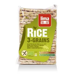 Rondele de orez expandat cu 3 cereale eco 130g  Lima Rondele de orez expandat cu 3 cereale eco 130g  Lima
