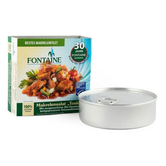 Salata de macrou Toscana cu legume bio si ulei de floarea soarelui presat la rece, 200g Fontaine