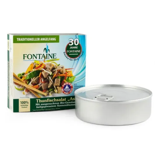 Salata de ton Asia cu legume bio si ulei de floarea soarelui presat la rece, 200g Fontaine